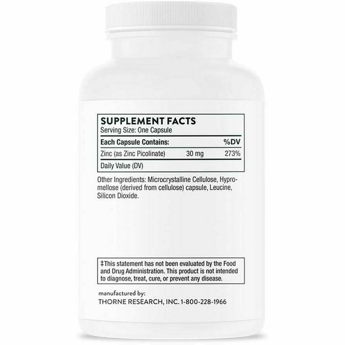 Thorne Research, Zinc Picolinate 30mg 180 Capsules Supplement Facts